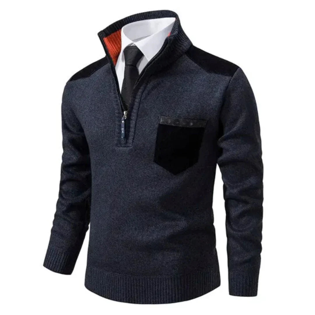 Heren trui met edge-zipper-hals en lange mouwen – Cedric