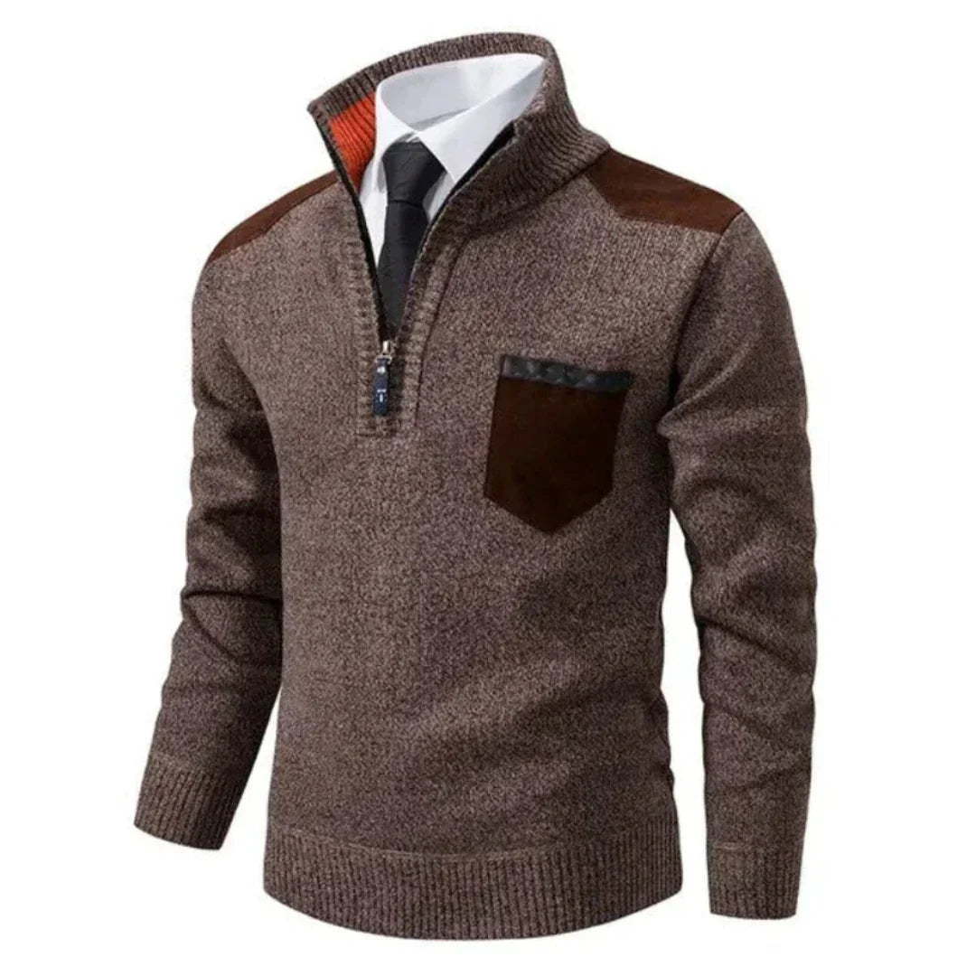 Heren trui met edge-zipper-hals en lange mouwen – Cedric