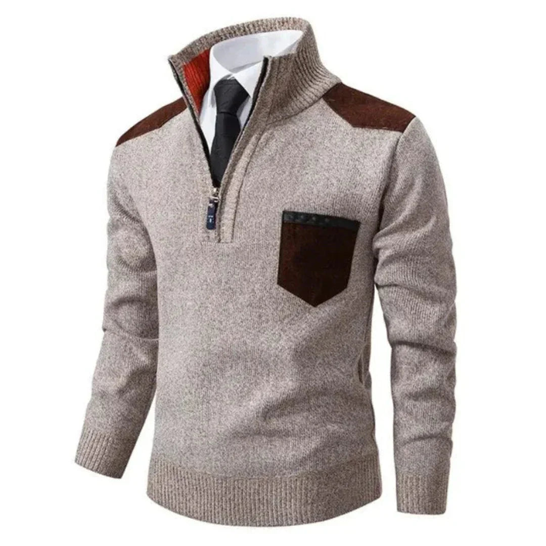 Heren trui met edge-zipper-hals en lange mouwen – Cedric