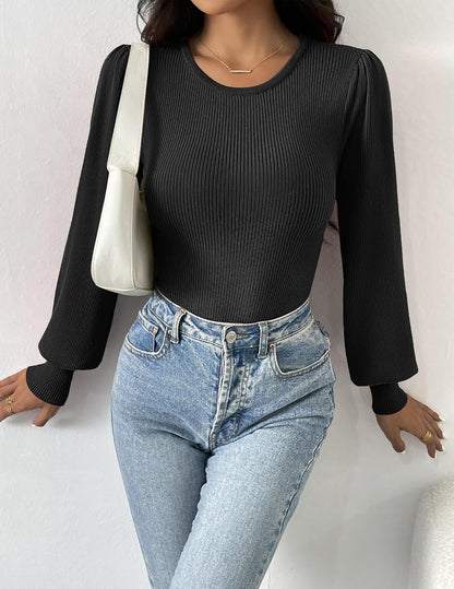 Ribbed Long-Sleeve Fitted Bodysuit - Lorena
