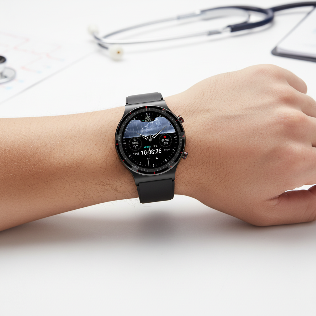 Runde Smartwatch Mit Medizinsensoren - VitalWatch