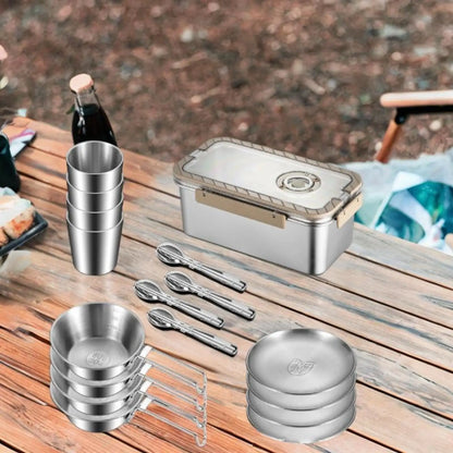 Camping Messware Kit RVS Bestek met Opslagdoos – CampSet