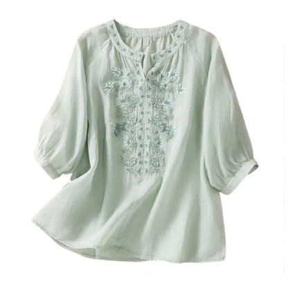 Geborduurde Dames Zomerblouse van Katoen – Ysolde