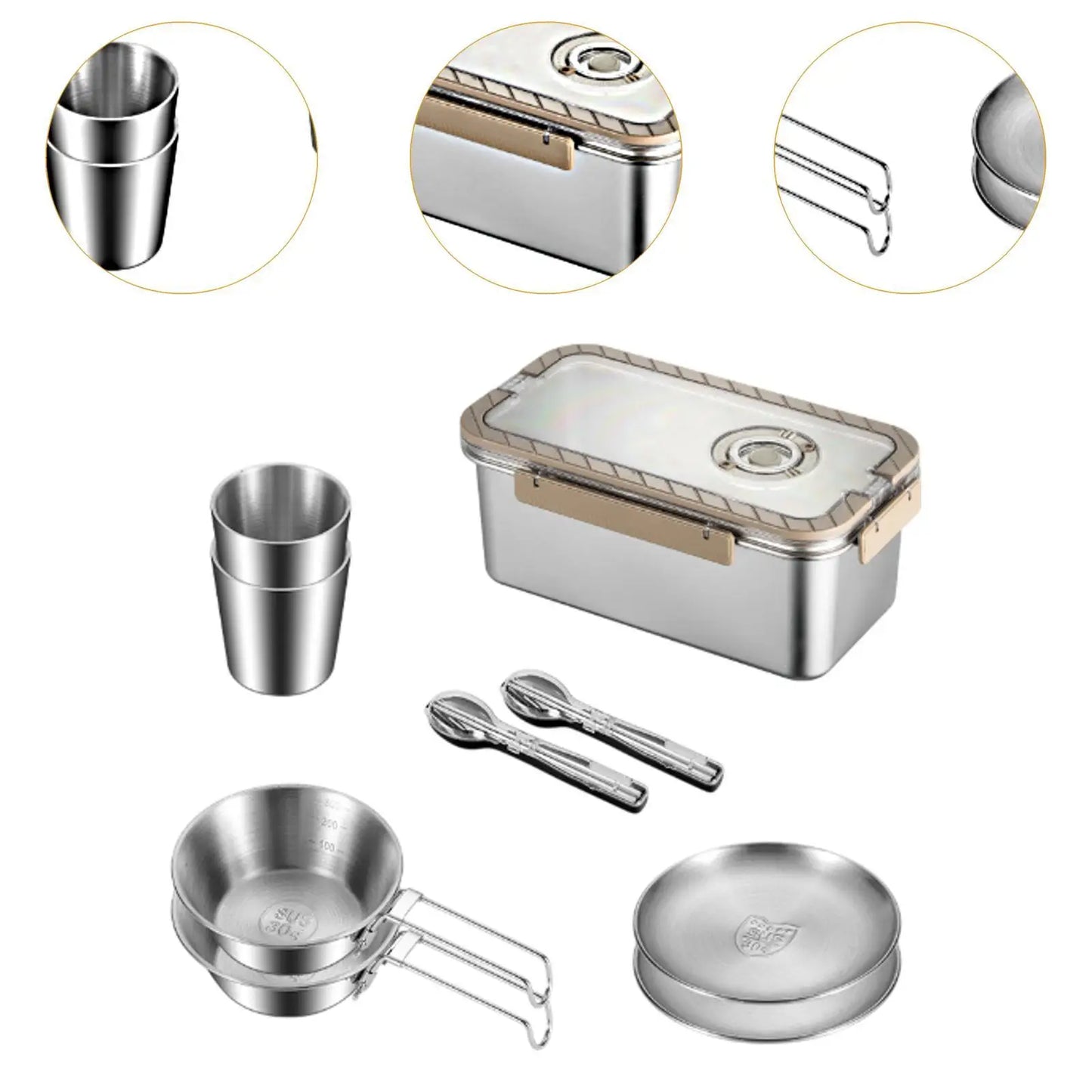 Camping Messware Kit RVS Bestek met Opslagdoos – CampSet