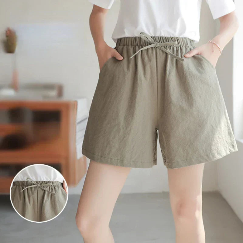 Luchtige Linnen Damesshorts met Hoge Taille en Sportieve Pasvorm – Fenja