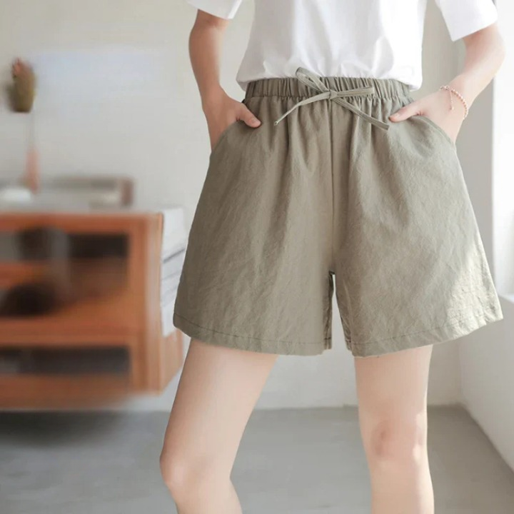 Luchtige Linnen Damesshorts met Hoge Taille en Sportieve Pasvorm – Fenja