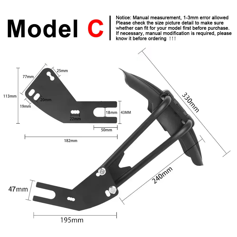Universeel motorachterspatbord met modderbescherming en stalen beugel – TrailGuard