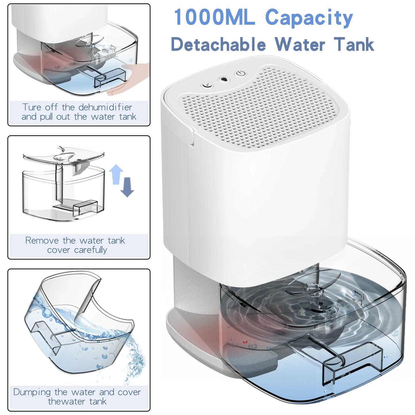 1000 ml Draagbare 2-in-1 Luchtontvochtiger met Luchtfilter & Nachtlampje – Aveline