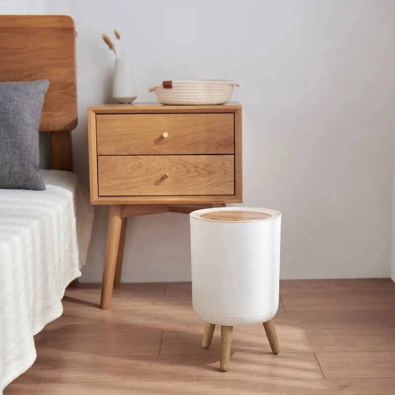 Houten Hoge Afvalemmer met Drukdeksel – EcoBin