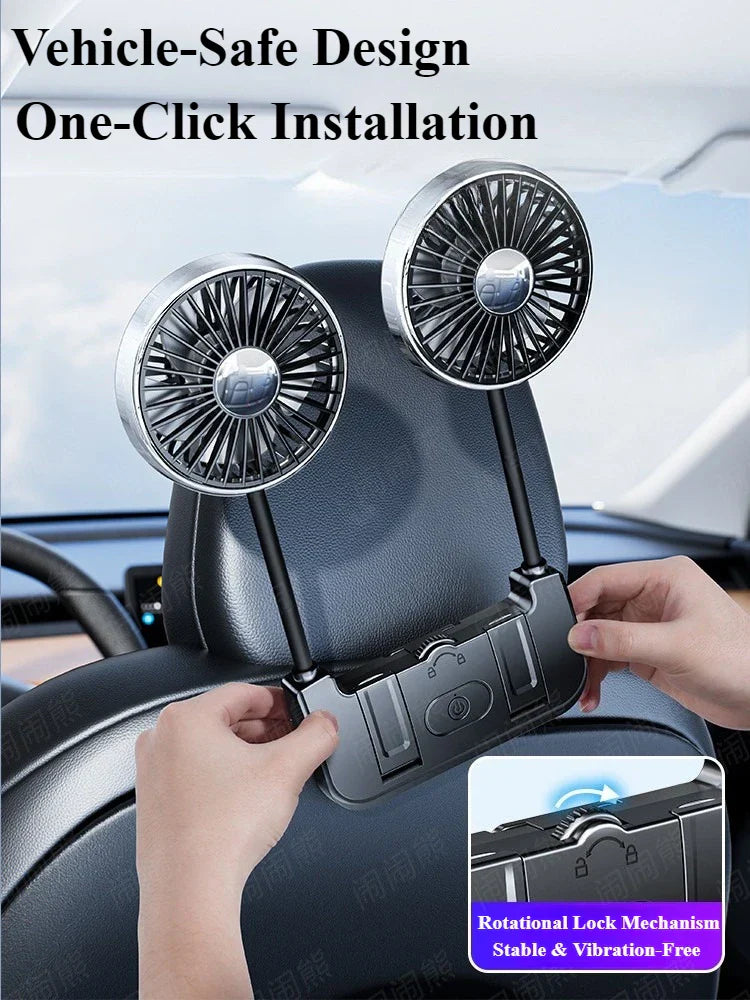 Dual-head achterbankventilator – Eary – USB-C oplaadbaar