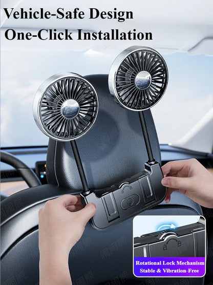 Dual-head achterbankventilator – Eary – USB-C oplaadbaar