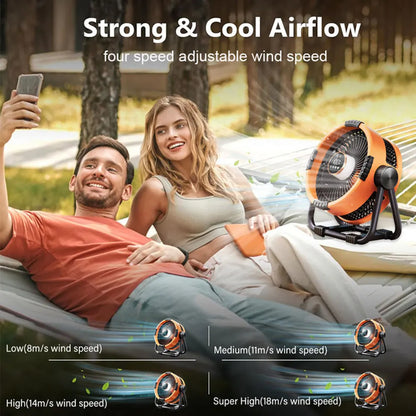 Camping Ventilator met 20000mAh Accu, LED Licht & Afstandsbediening – WindMate
