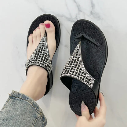 Comfortabele dames platform slippers met strass – Geneva