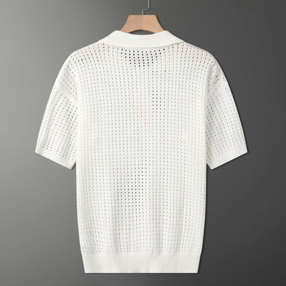Witte Luchtige Herenpolo met Fijne Knitstructuur – Daan