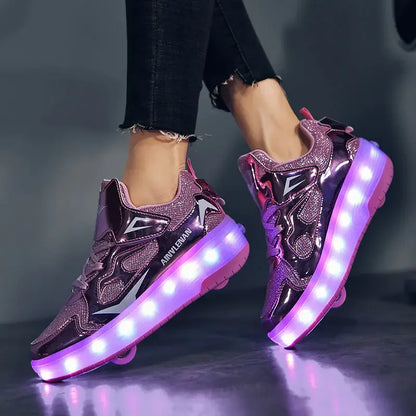 Rollschaatsen voor kinderen met LED-verlichting en afneembare wielen.