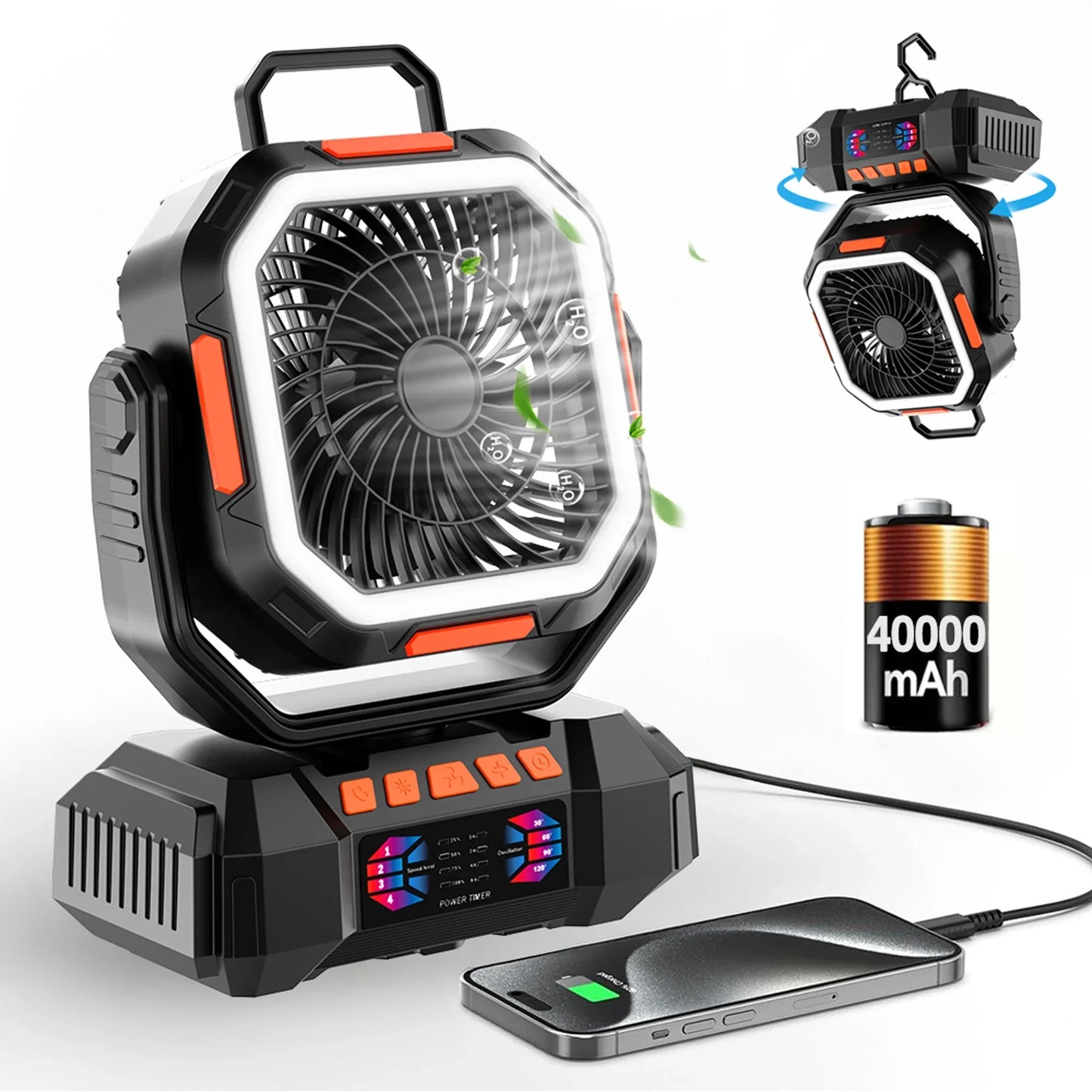 Oplaadbare Campingventilator met 40000mAh Batterij & LED Lantaarn – F22