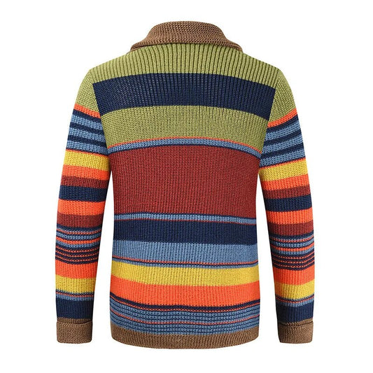 Gebreide Heren Cardigan met Kleurblok en Geometrisch Patroon – Leandro
