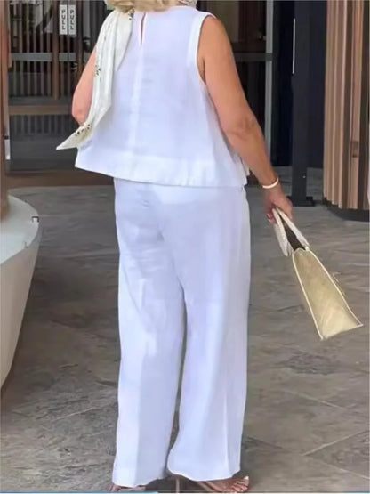 Tweedelige Dames Linnen Zomerset met Mouwloze Blouse – Maelis