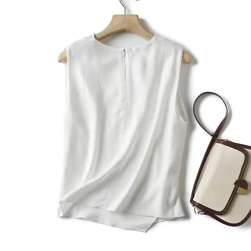 Witte Luchtige & Stijlvolle Mouwloze Linnen Damesblouse - Amira