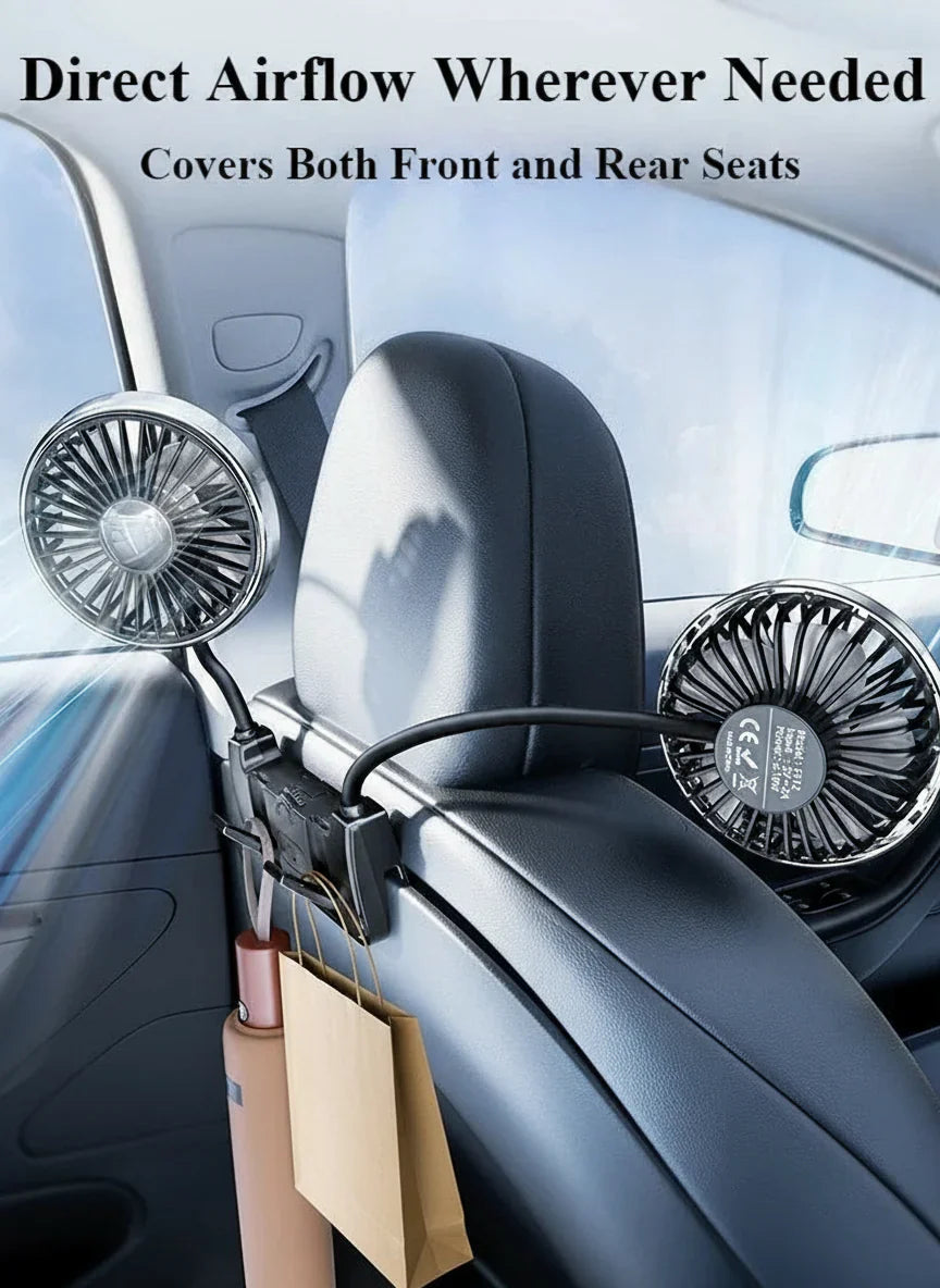 Dual-head achterbankventilator – Eary – USB-C oplaadbaar