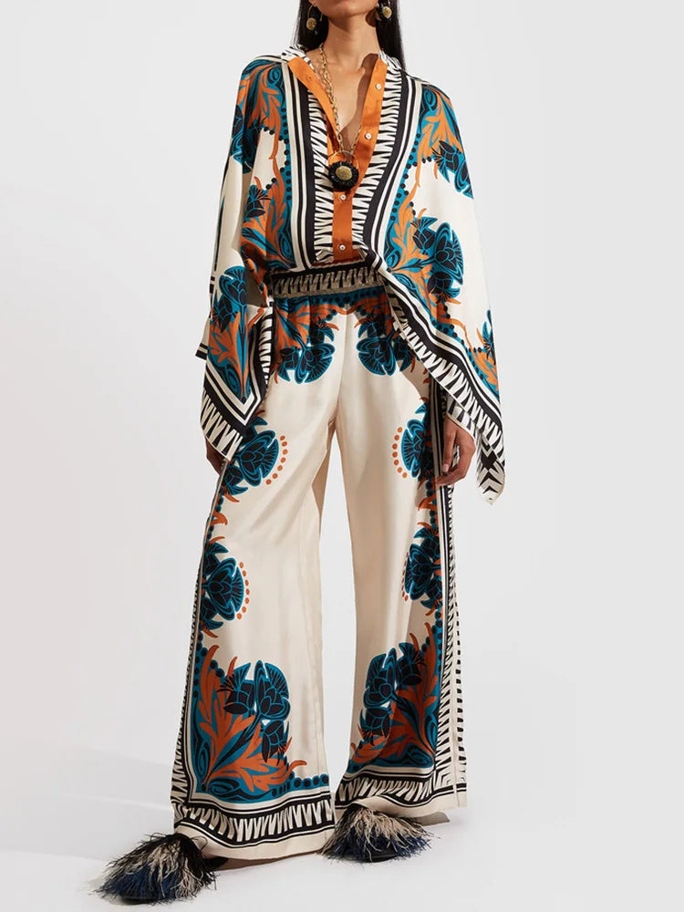 Tweedelige Dames Linnen Streetwear-Set met Ethno-Print – Samira