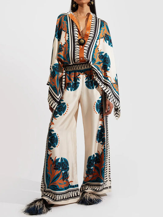 Tweedelige Dames Linnen Streetwear-Set met Ethno-Print – Samira