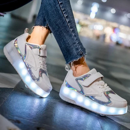 Rollschaatsen voor kinderen met LED-verlichting en afneembare wielen.
