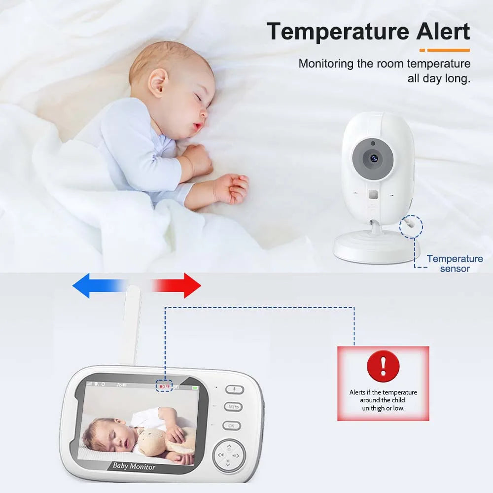 3,5-Inch Video Babyfoon met Nachtzicht, Temperatuurweergave en Twee-Weg Audio
