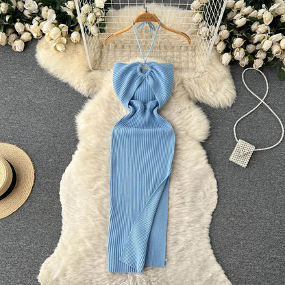 Trendy Rugloze Gebreide Maxi Jurk met Zijsplit– Liora