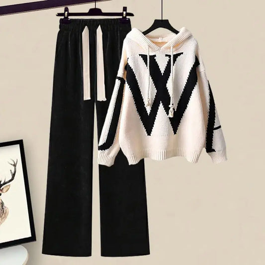 Tweedelige Dames Herfst Set met Trui en Wijde Broek – Selina