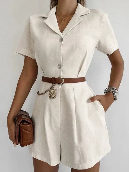 Linnen Zomerjumpsuit met Korte Mouwen – Maelis