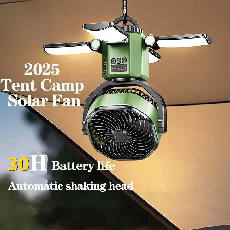 Zonnedraagbare Campingventilator met 6000mAh Batterij, LED-Licht & 4-Snelheden Koeling – SunBreeze