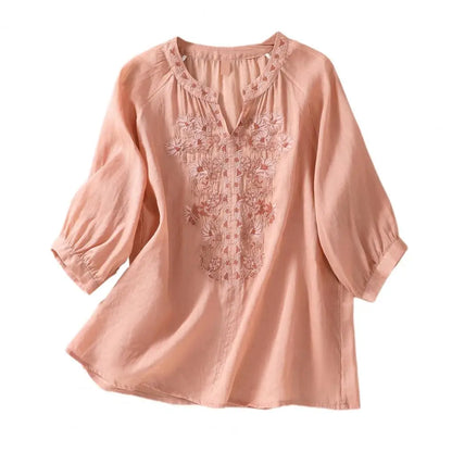 Geborduurde Dames Zomerblouse van Katoen – Ysolde