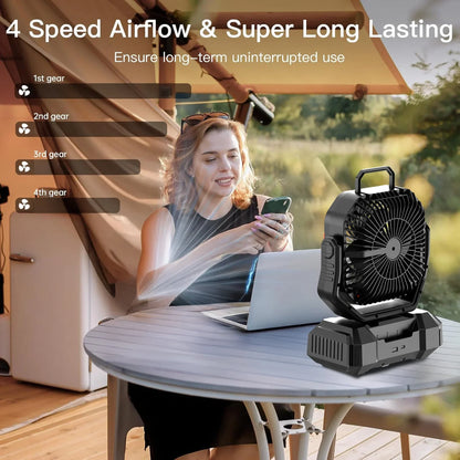 Oplaadbare Campingventilator met 40000mAh Batterij & LED Lantaarn – F22