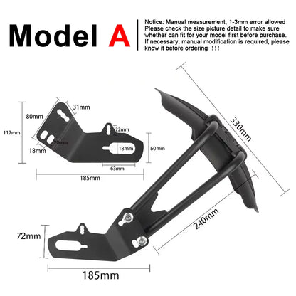 Universeel motorachterspatbord met modderbescherming en stalen beugel – TrailGuard