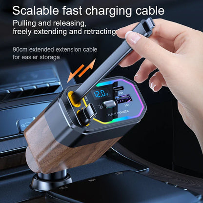 120W 4-in-1 Opvouwbare Auto Oplader met USB-C & Sigarettenaansteker Adapter – Vega