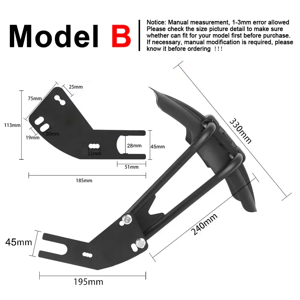 Universeel motorachterspatbord met modderbescherming en stalen beugel – TrailGuard