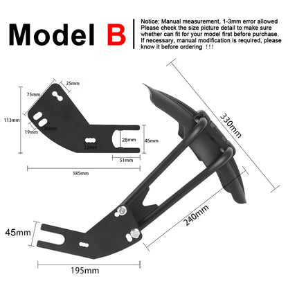 Universeel motorachterspatbord met modderbescherming en stalen beugel – TrailGuard