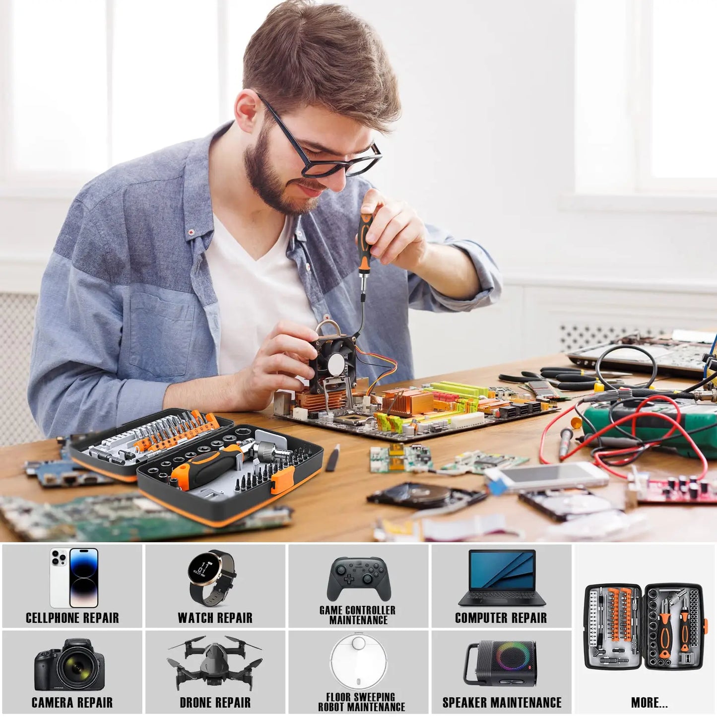68-in-1 Ratsleutelschroevendraaierset met Magnetische Bits & Verlengstuk – FortiDrive