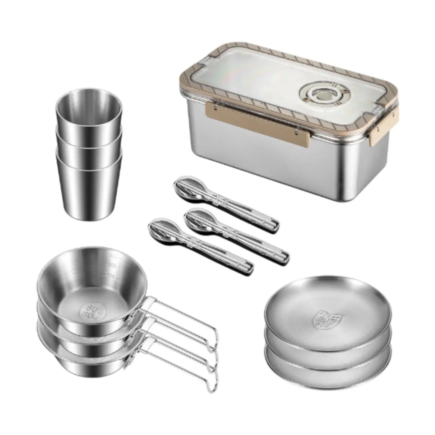 Camping Messware Kit RVS Bestek met Opslagdoos – CampSet