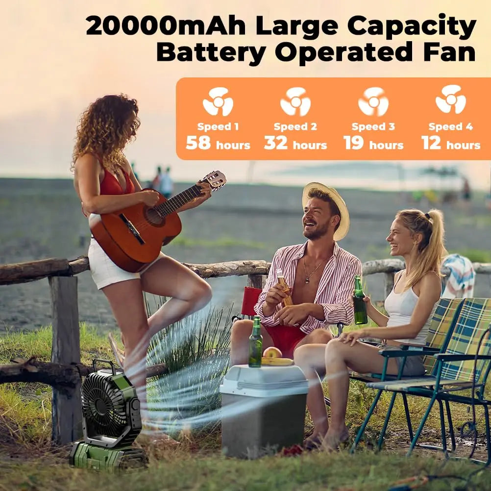 Camping Fan met 20.000mAh Batterij, LED Lamp & Afstandsbediening – AirMate
