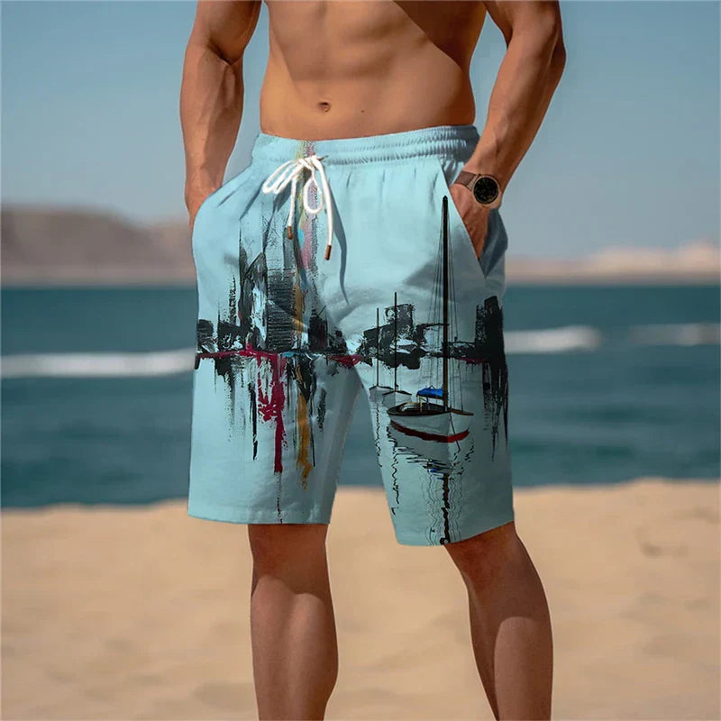 Ademende Heren Strandshorts Katoen met 3D Print - Jamal