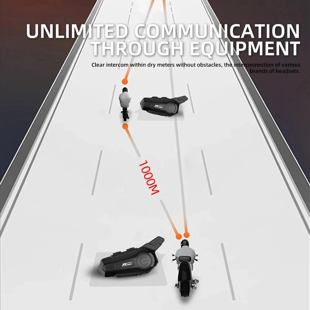 Bluetooth Motorhelm Intercom Headset met 1000m Bereik & IPX6 Waterdicht – RoadComm