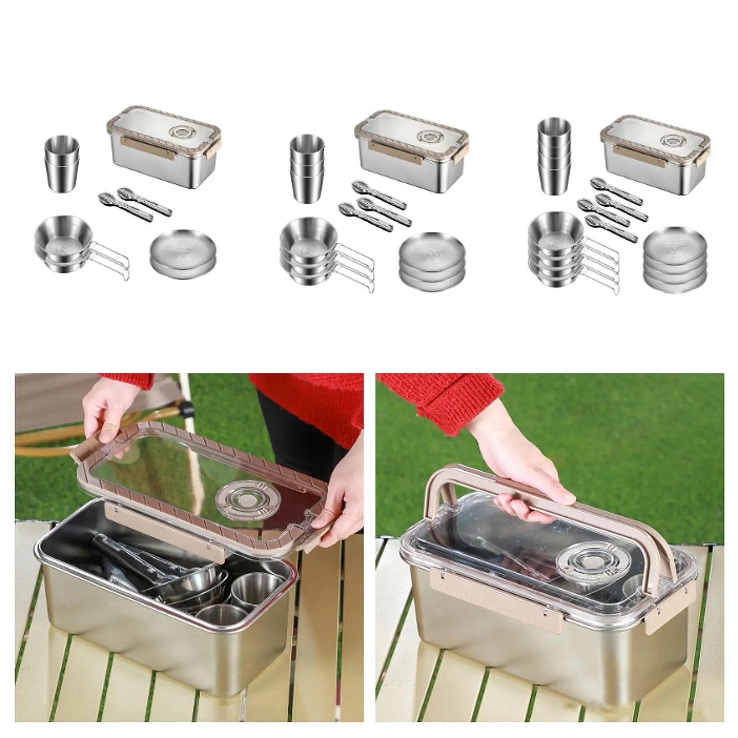 Camping Messware Kit RVS Bestek met Opslagdoos – CampSet
