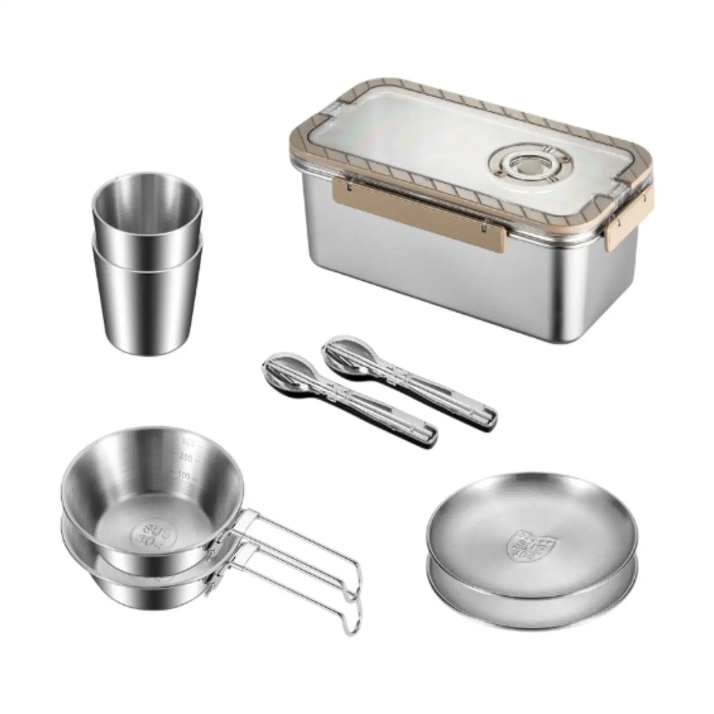 Camping Messware Kit RVS Bestek met Opslagdoos – CampSet
