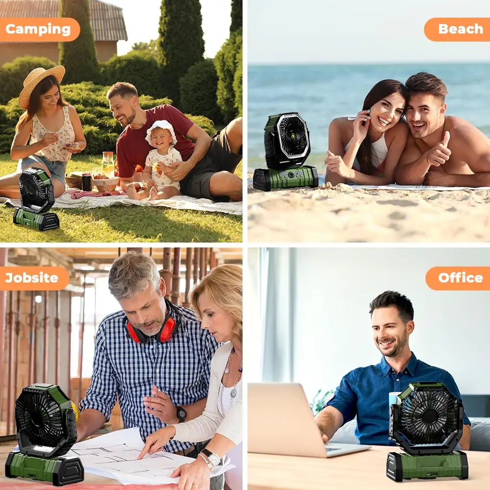 Camping Fan met 20.000mAh Batterij, LED Lamp & Afstandsbediening – AirMate