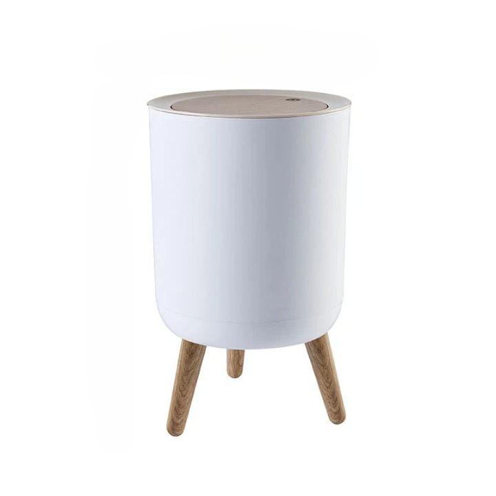 Houten Hoge Afvalemmer met Drukdeksel – EcoBin