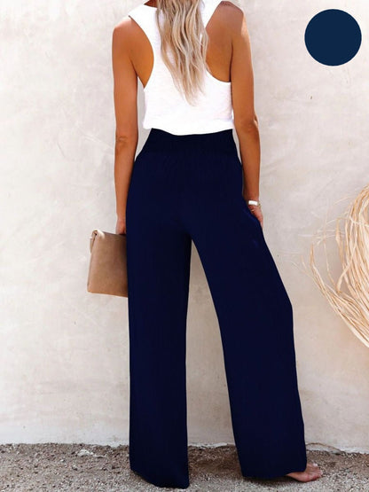 Dames Linnenbroek met Hoge Taille en Wijde Pijp – Livia