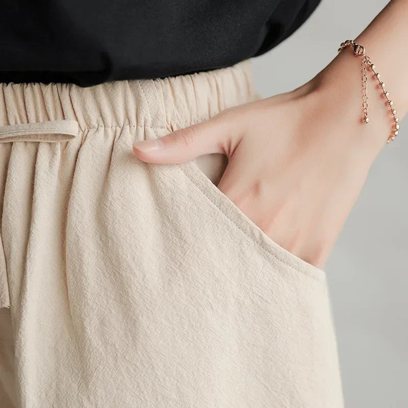 Luchtige Linnen Damesshorts met Hoge Taille en Sportieve Pasvorm – Fenja