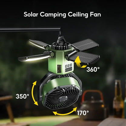 Zonnedraagbare Campingventilator met 6000mAh Batterij, LED-Licht & 4-Snelheden Koeling – SunBreeze